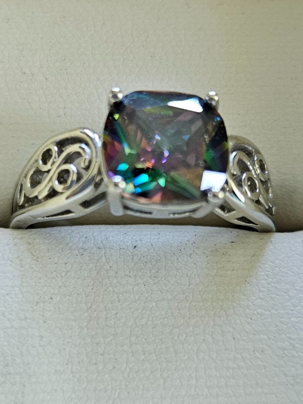 Sterling silver mystic topaz style ring.